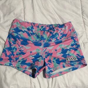Fleo Pink Blue Mint Camo Workout Shorts